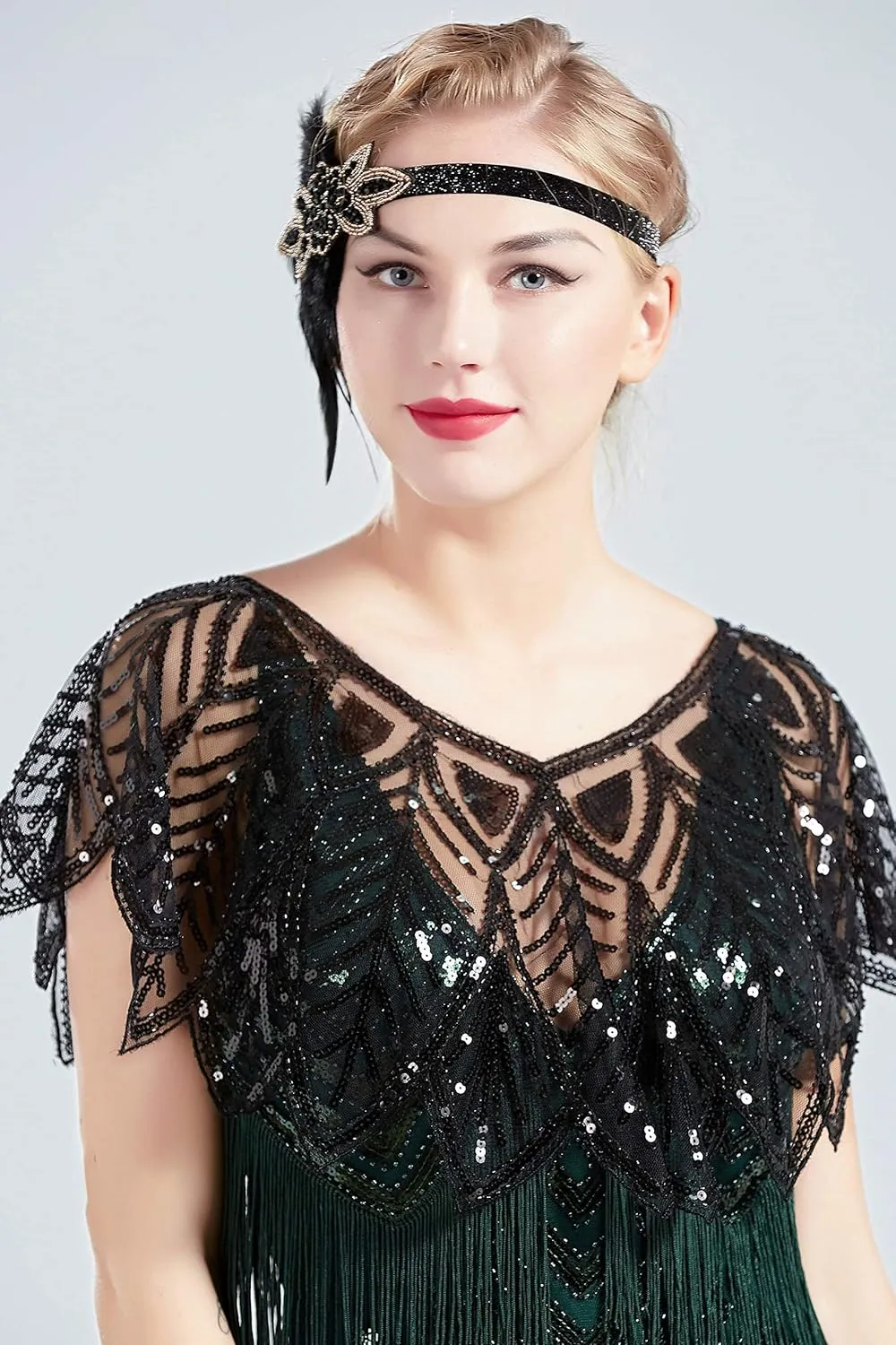 BABEYOND 1920s Shawl Wraps Sequin Beaded Evening Cape Bridal Shawl