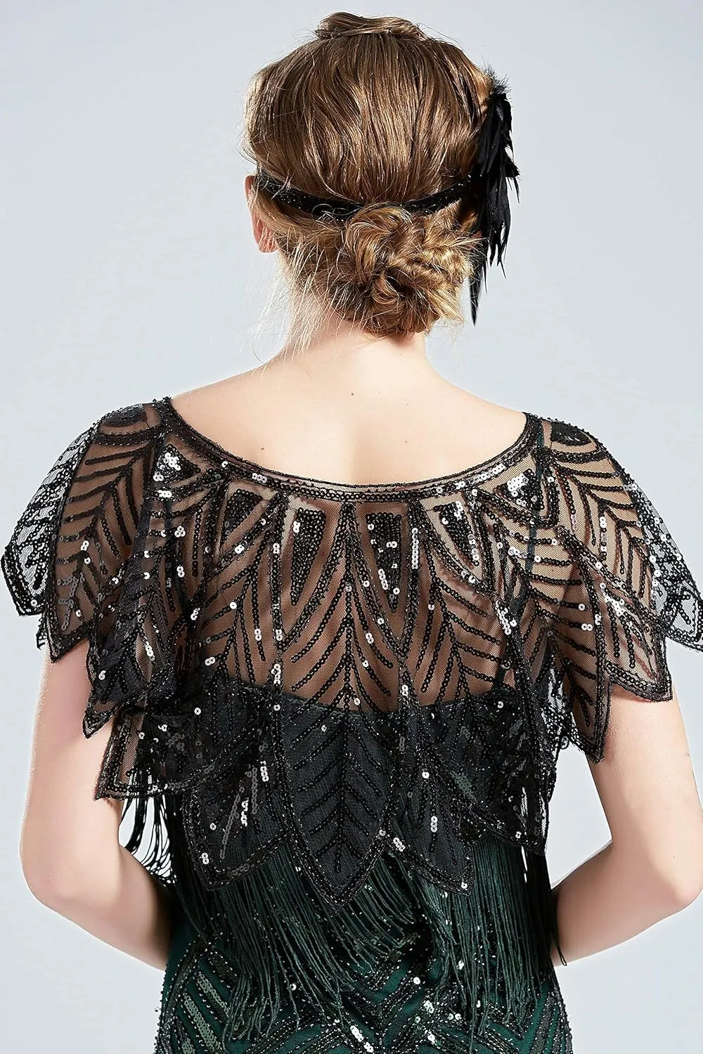 BABEYOND 1920s Shawl Wraps Sequin Beaded Evening Cape Bridal Shawl
