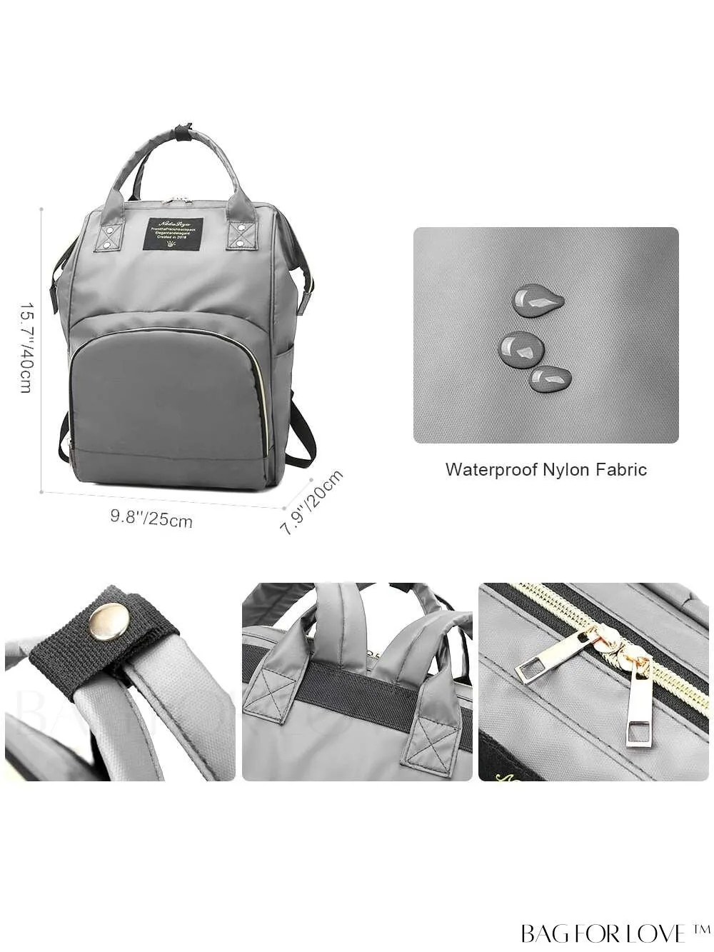 BagForLove - Premium Waterproof Diaper Bag Backpack - Large Capacity with 3 Insulated Pockets, Gray