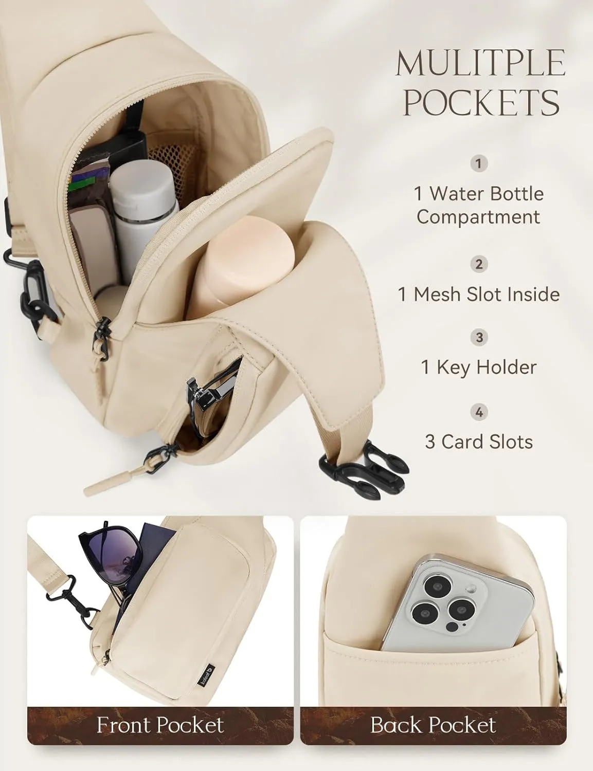 baleaf Small Sling Bag Women Crossbody Backpack Adjustable Strap Shoulder Chest Daypack Casual Traveling Hiking Daily White