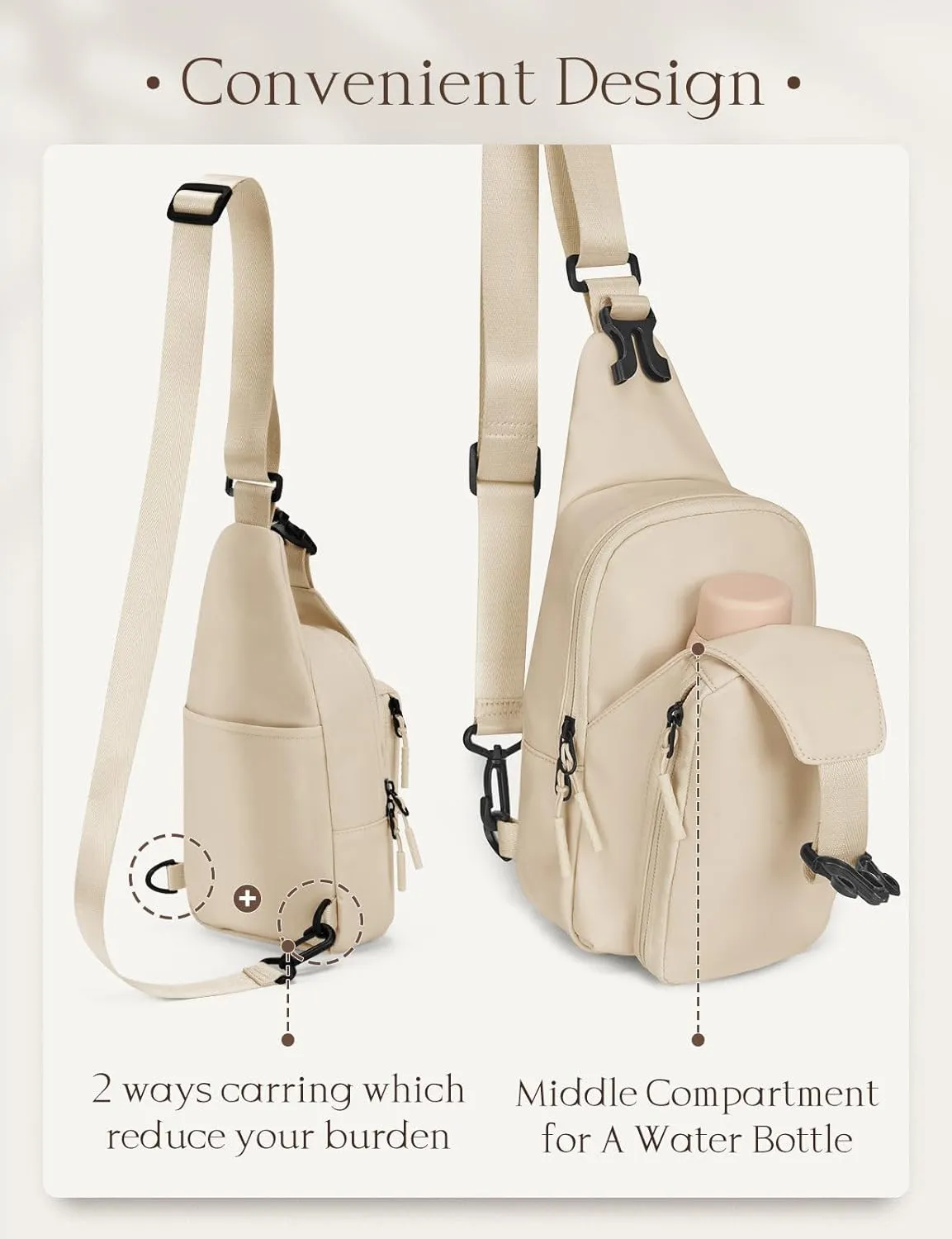 baleaf Small Sling Bag Women Crossbody Backpack Adjustable Strap Shoulder Chest Daypack Casual Traveling Hiking Daily White