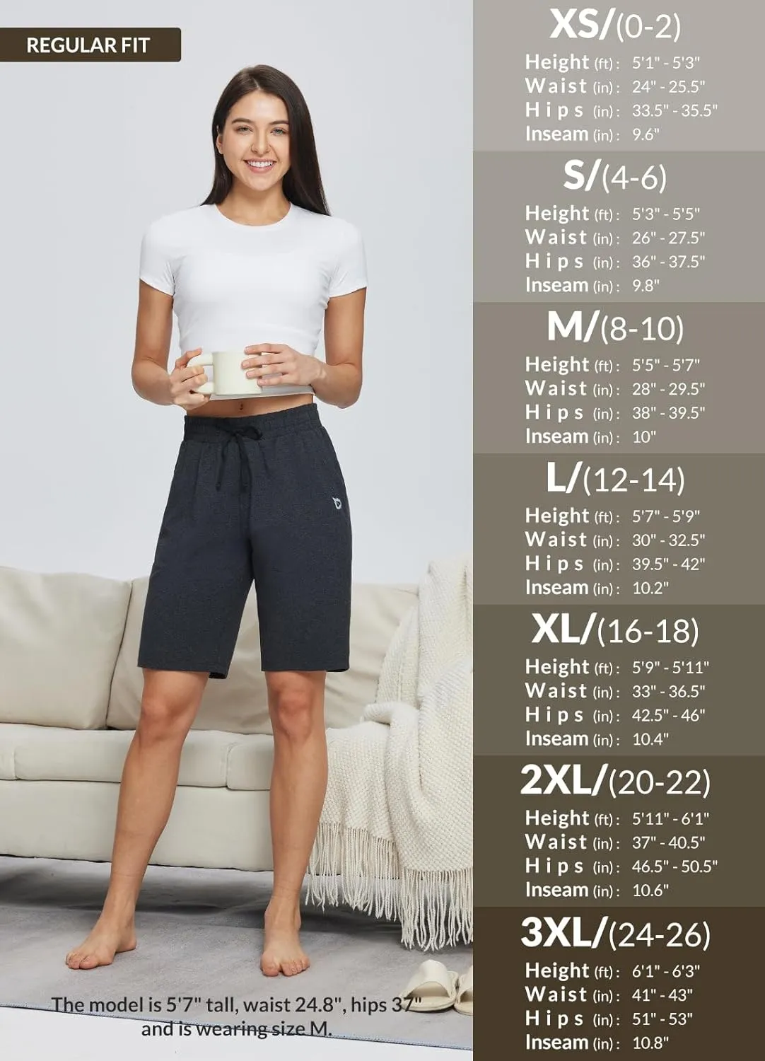 baleaf Women's Cotton Bermuda Long Shorts 10" Knee Length Loose Drawstring Waist Sweat Shorts with Pockets Casual Summer