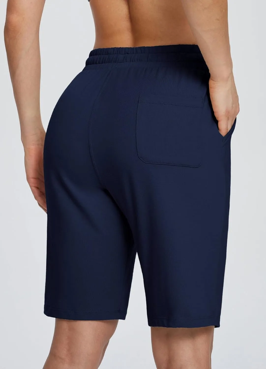 baleaf Women's Cotton Bermuda Long Shorts 10" Knee Length Loose Drawstring Waist Sweat Shorts with Pockets Casual Summer