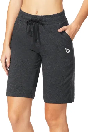 baleaf Women's Cotton Bermuda Long Shorts 10" Knee Length Loose Drawstring Waist Sweat Shorts with Pockets Casual Summer