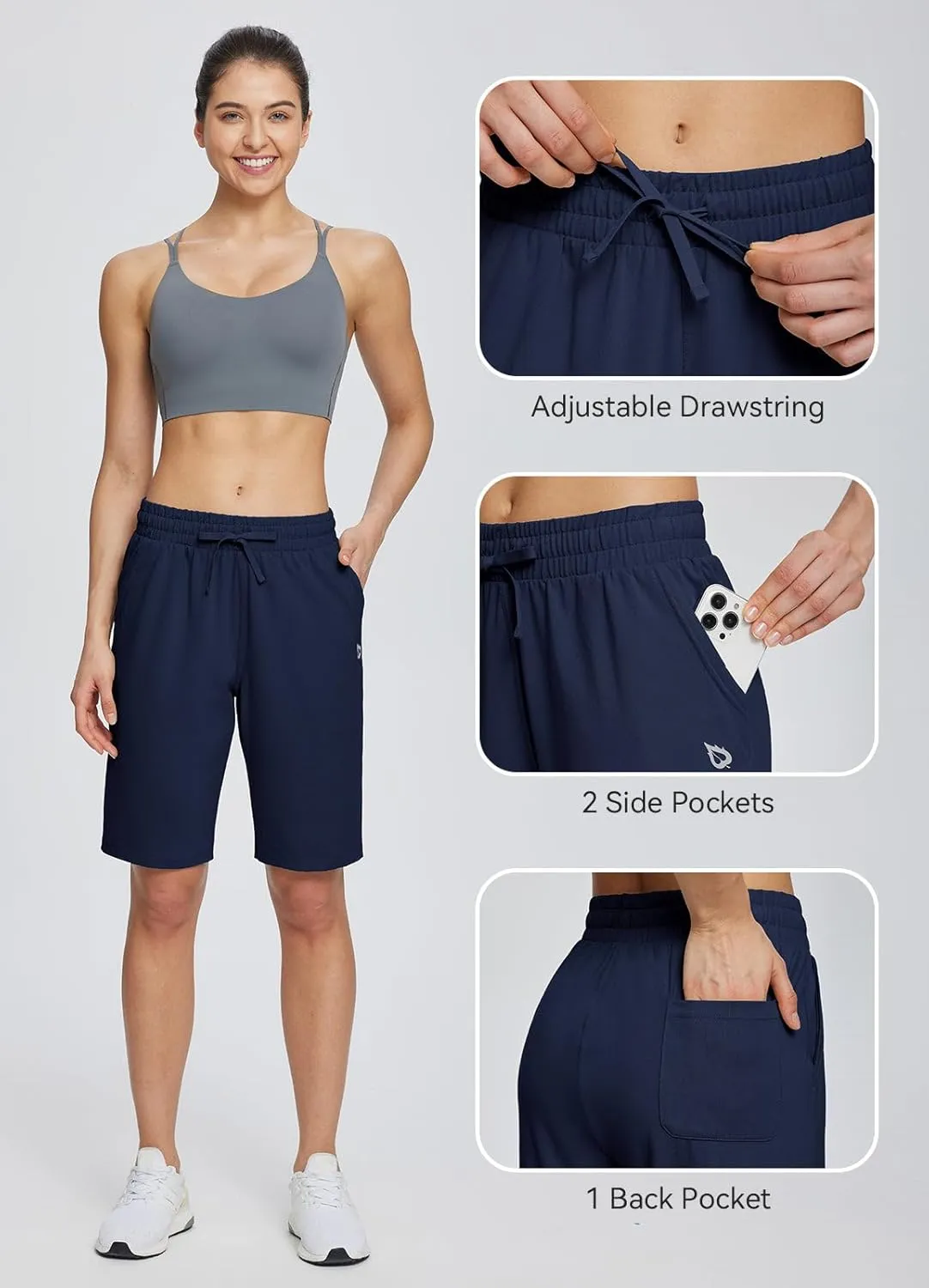 baleaf Women's Cotton Bermuda Long Shorts 10" Knee Length Loose Drawstring Waist Sweat Shorts with Pockets Casual Summer