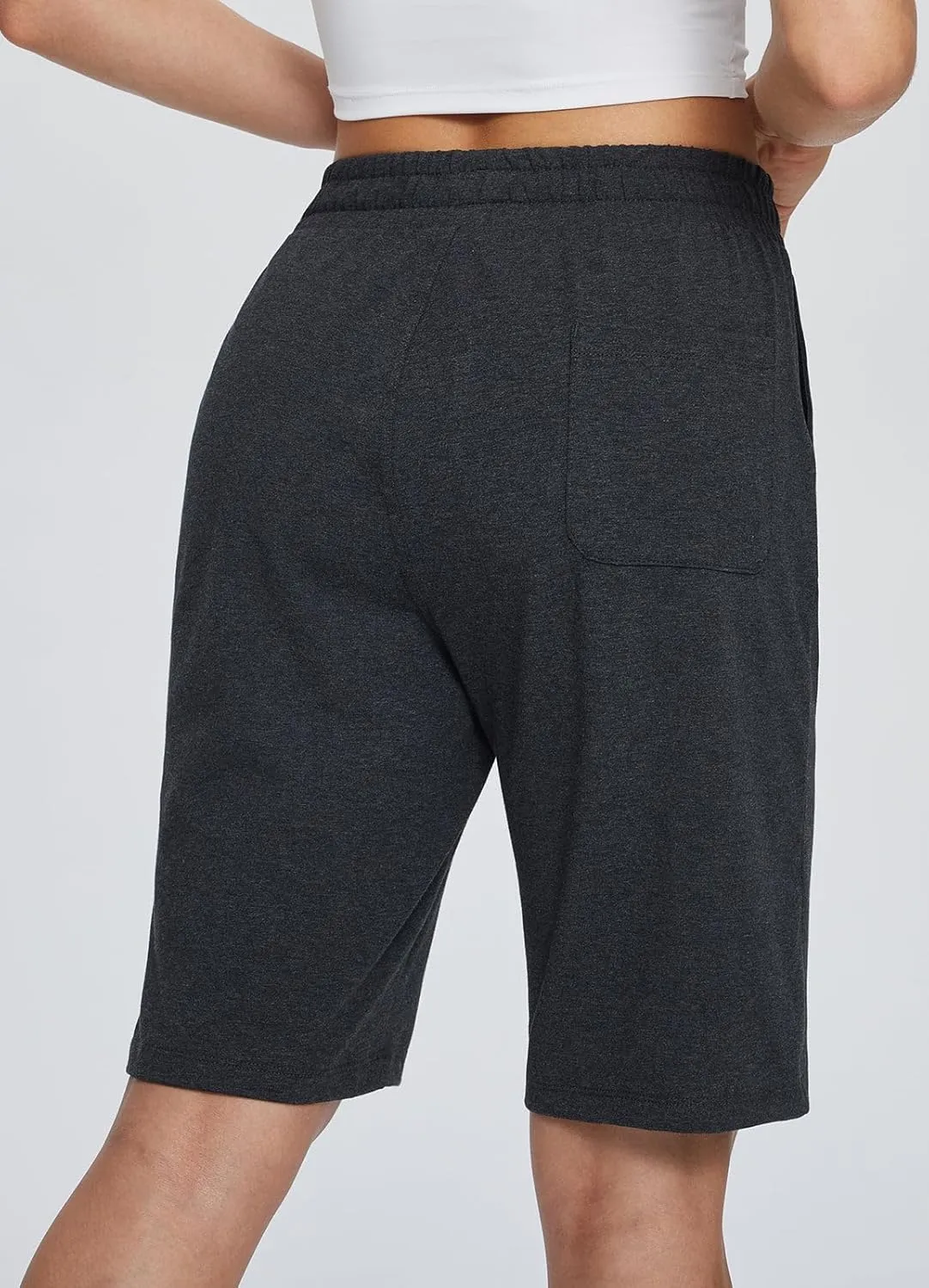 baleaf Women's Cotton Bermuda Long Shorts 10" Knee Length Loose Drawstring Waist Sweat Shorts with Pockets Casual Summer