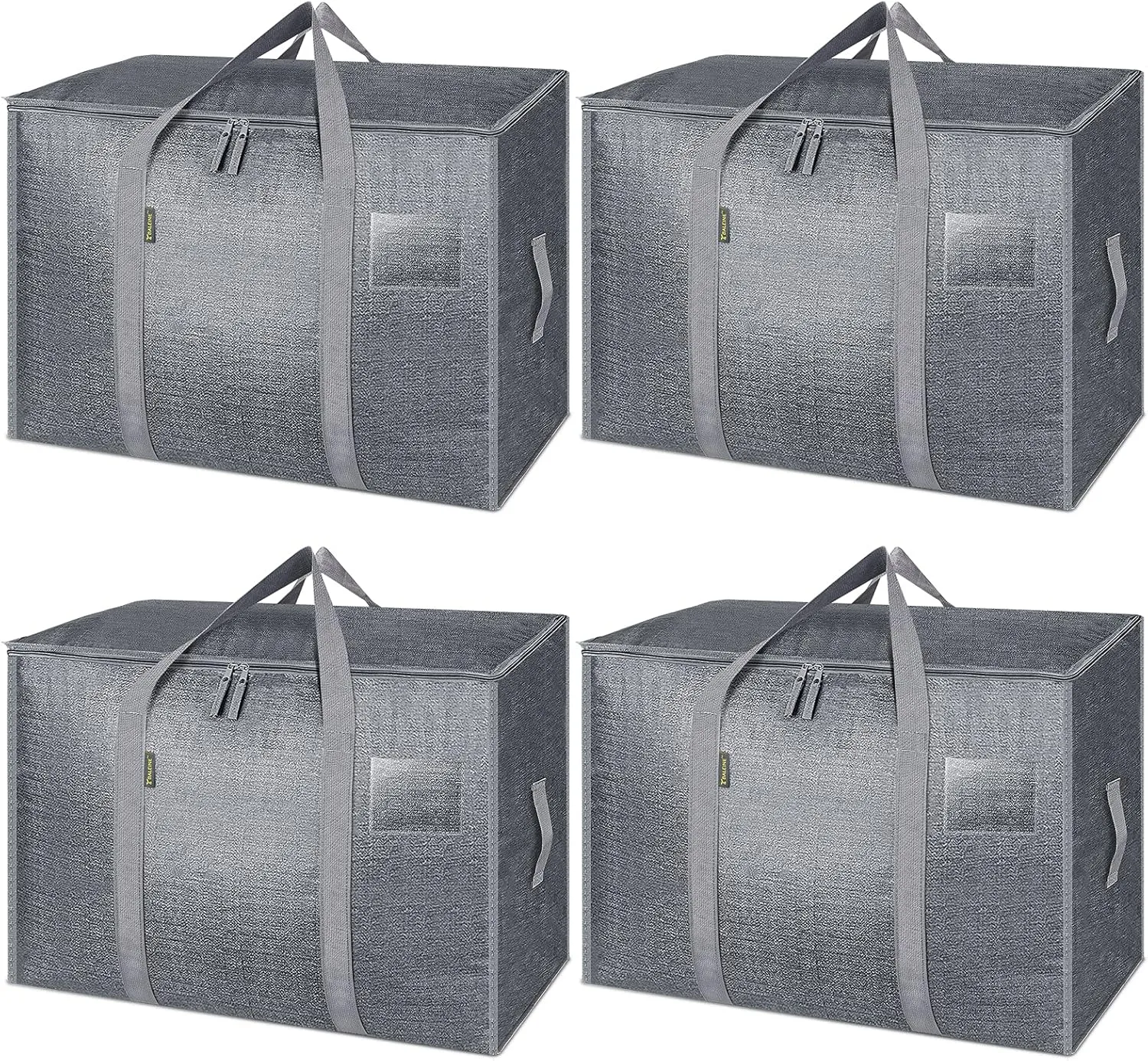 BALEINE 25 Gallon Moving Totes with Reinforced Handles, Heavy-Duty UnderBed Storage Bag for Moving Boxes, Clothes, Travel (4 Pack, Grey)
