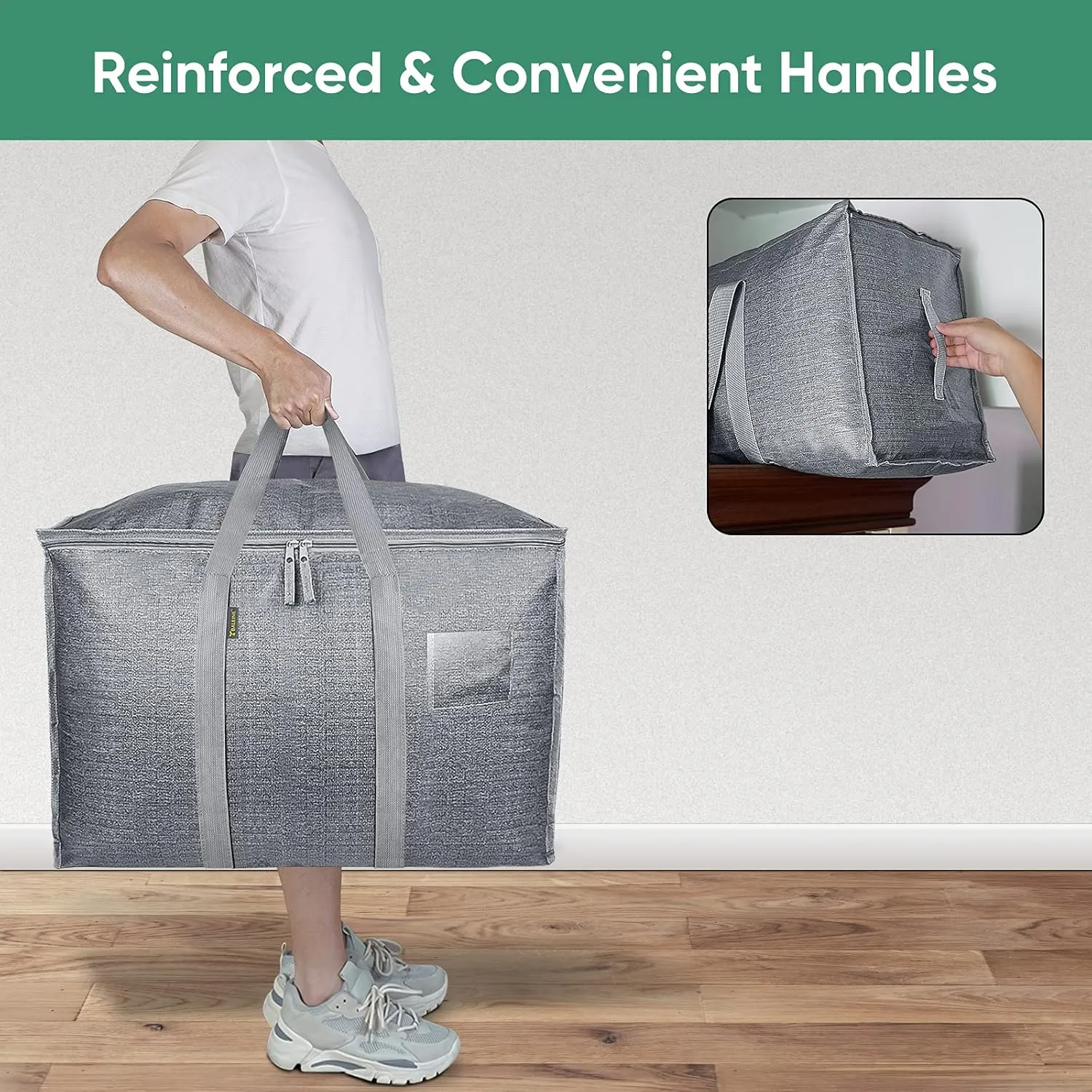 BALEINE 25 Gallon Moving Totes with Reinforced Handles, Heavy-Duty UnderBed Storage Bag for Moving Boxes, Clothes, Travel (4 Pack, Grey)
