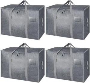 BALEINE 25 Gallon Moving Totes with Reinforced Handles, Heavy-Duty UnderBed Storage Bag for Moving Boxes, Clothes, Travel (4 Pack, Grey)