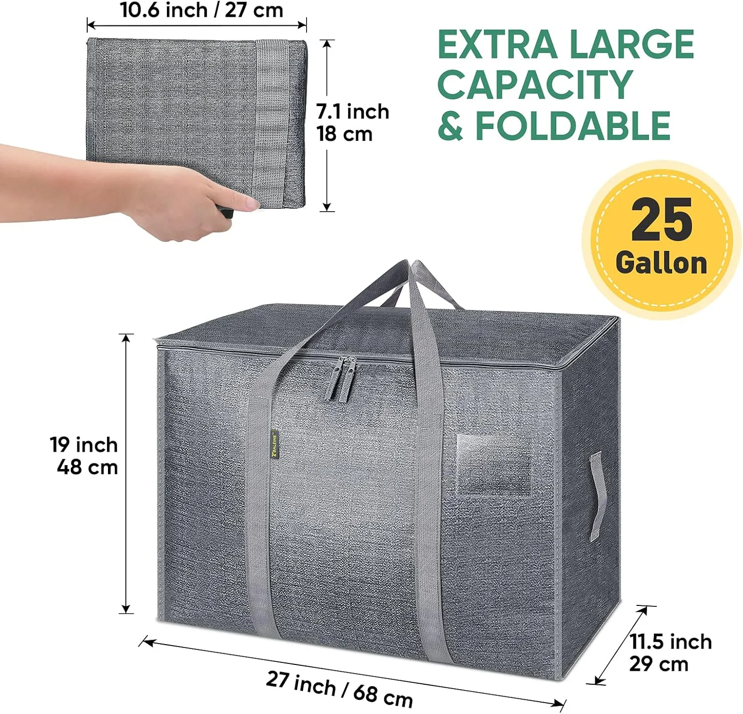 BALEINE 25 Gallon Moving Totes with Reinforced Handles, Heavy-Duty UnderBed Storage Bag for Moving Boxes, Clothes, Travel (4 Pack, Grey)