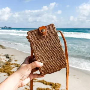 Bali Rattan Crossbody Bag Envelope Rattan Bali Bag for Cellphone