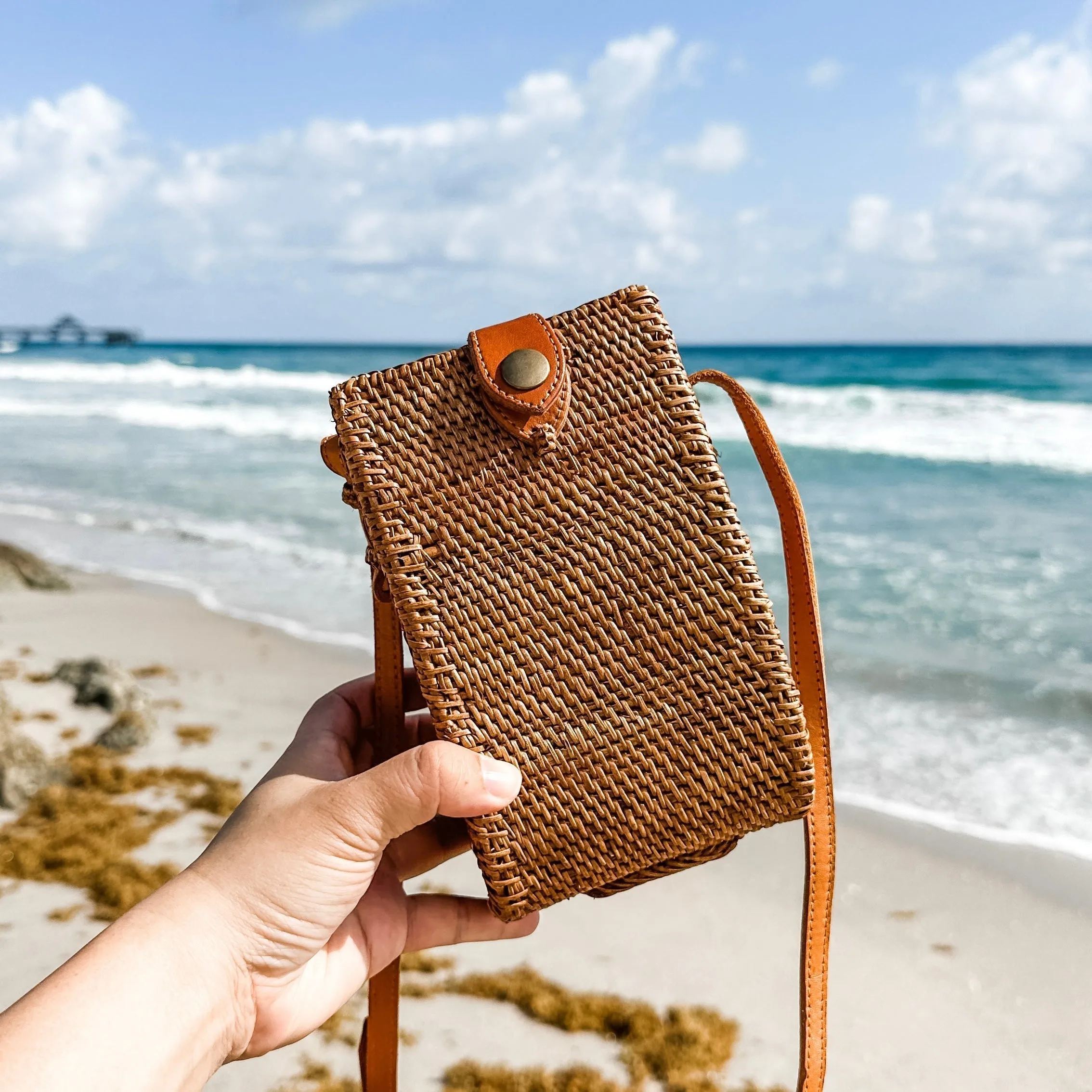 Bali Rattan Crossbody Bag Envelope Rattan Bali Bag for Cellphone