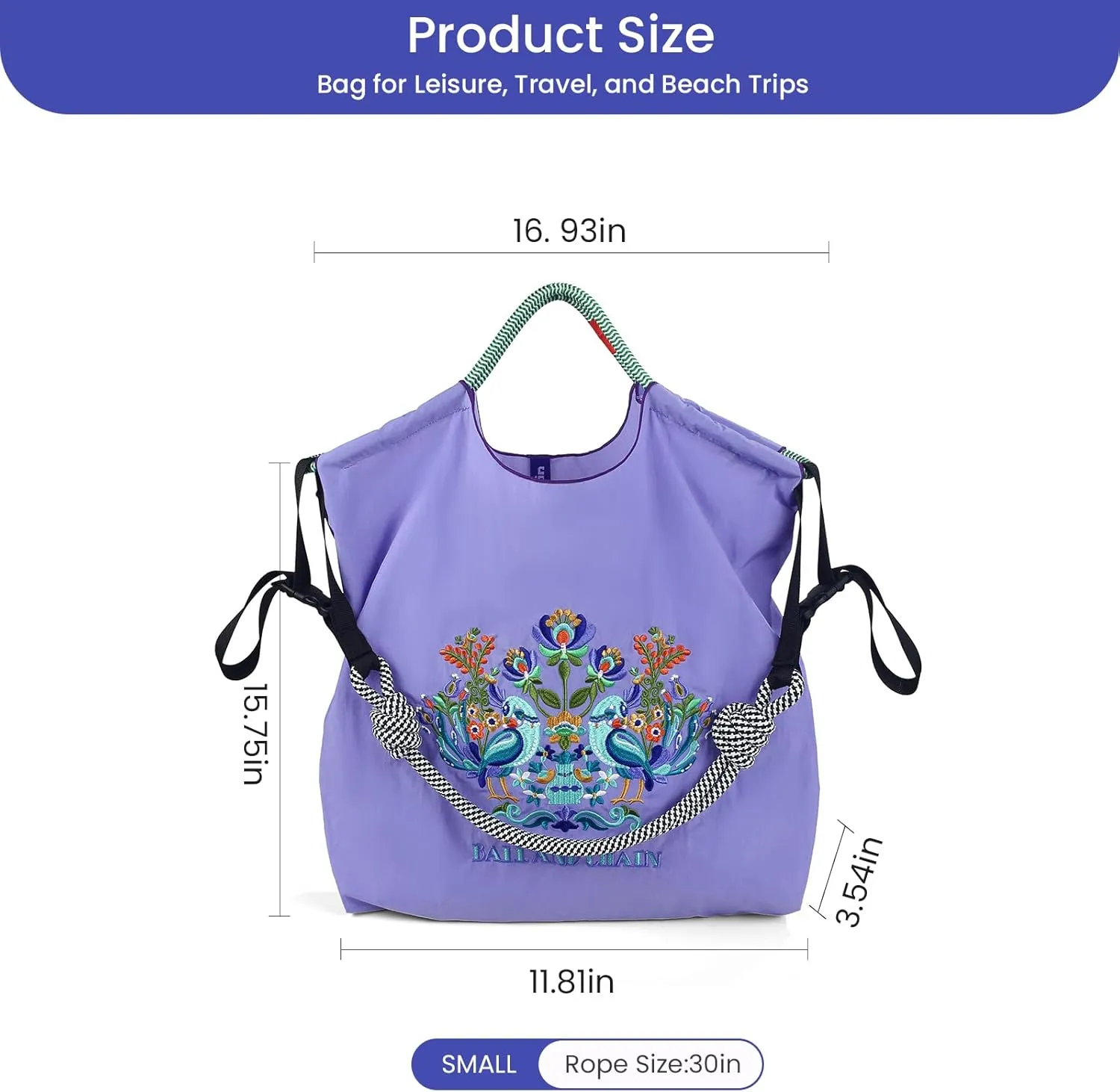 Ball&Chain Shoulder Tote Bag for Women, Nylon Top-Handle, Foldable Weekend Handbag with Pockets