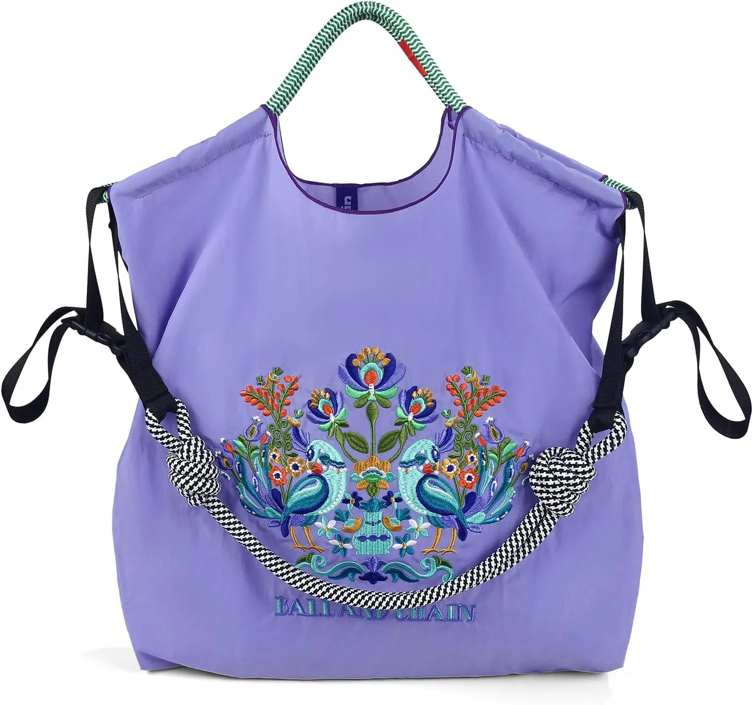 Ball&Chain Shoulder Tote Bag for Women, Nylon Top-Handle, Foldable Weekend Handbag with Pockets