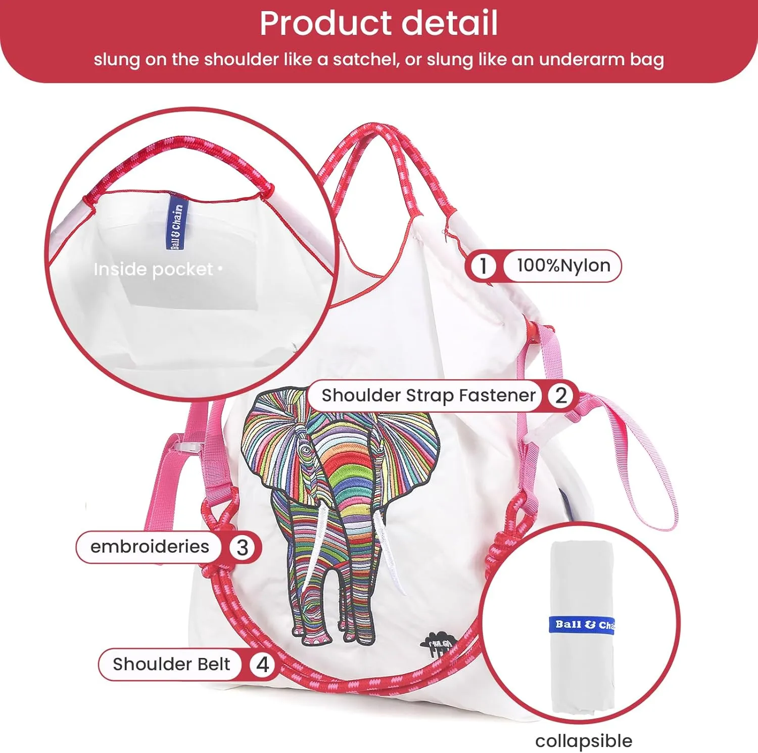 Ball&Chain Tote Bag Women Work Bags Nylon Bag Purse for Women Travel Bags Handbags Everyday Bag with Inner Pockets