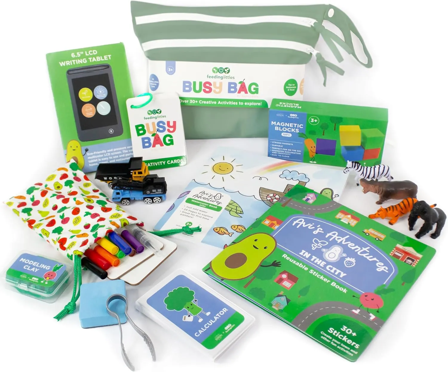 BapronBaby Feeding Littles Busy Bag (Sage) - Toddler Travel Activity Kit, Restaurant Activity Kit for Independent and Family-Wide Play, Age 3 