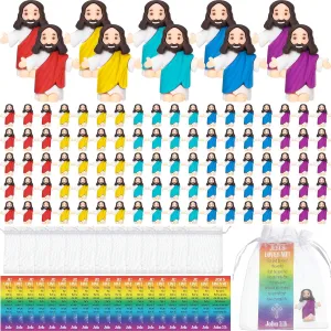 Barydat 75 Sets Mini Jesus Figurines Easter Toys Little Tiny Jesus Figures with Scripture Prayer Cards and Organza Bags Religious Gifts Party Favors for Church Hide Sunday School Baptism(Multicolored)