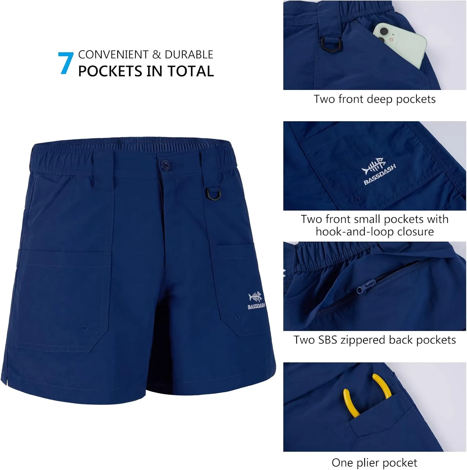 BASSDASH Youth 5" Fishing Shorts UPF 50  Water Resistant Quick Dry Boys Girls Hiking Cargo Shorts with Pockets FP03Y