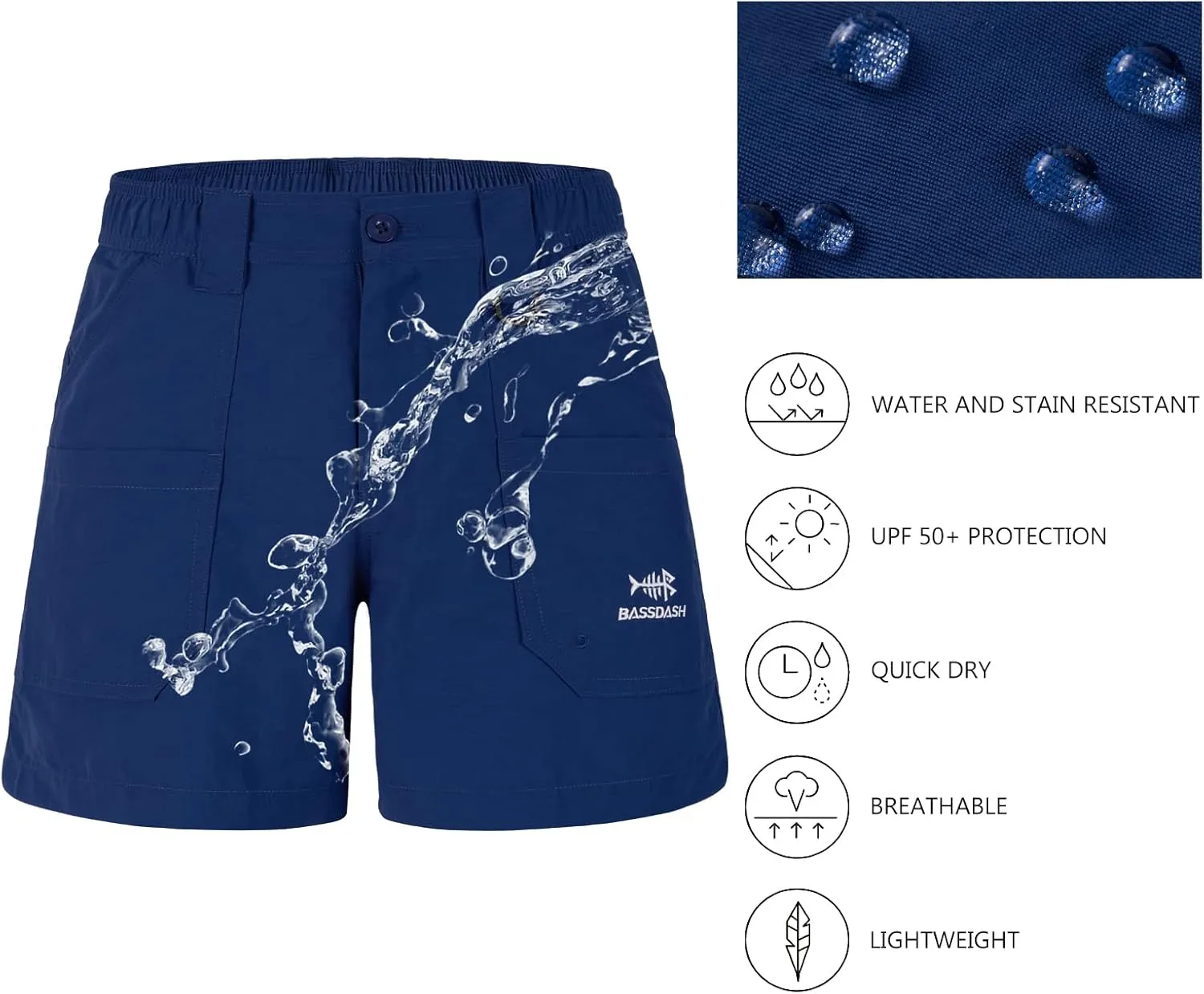 BASSDASH Youth 5" Fishing Shorts UPF 50  Water Resistant Quick Dry Boys Girls Hiking Cargo Shorts with Pockets FP03Y