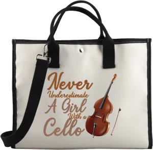 BDPWSS Cello Gift Cello Player Gift Cellist Orchestra Musician Handbag Never Underestimate A Gi-rl With A Cello Tote Bag