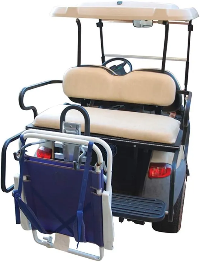 Beach Chair and Tote Bag Rack for Golf Carts with Rear Safety Grab Bars.