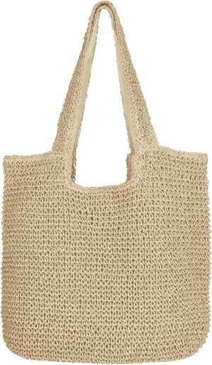 Beach Shoulder Bags for Women,Handwoven Rattan Straw Beach Bag Summer Sea Casual Shoulder tote Basket Bag For Women