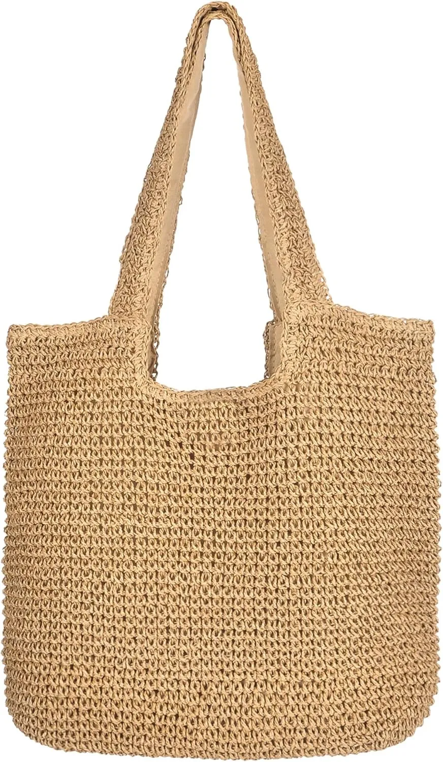 Beach Shoulder Bags for Women,Handwoven Rattan Straw Beach Bag Summer Sea Casual Shoulder tote Basket Bag For Women