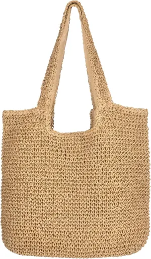 Beach Shoulder Bags for Women,Handwoven Rattan Straw Beach Bag Summer Sea Casual Shoulder tote Basket Bag For Women