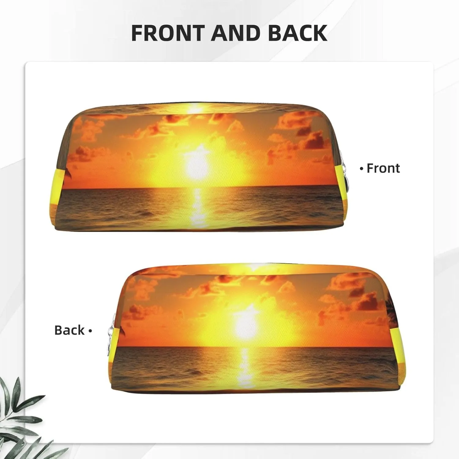 Beach Sunrise Makeup Bag Travel Toiletry Bag Big Pencil Bags for Women Men Leather Zipper Coin Pouch Purse