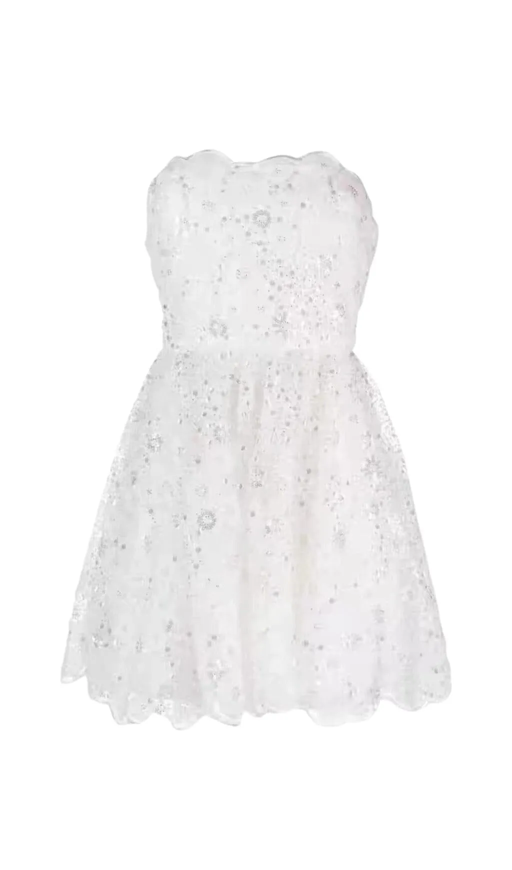 BEADED SEQUIN BANDEAU MINI DRESS IN WHITE