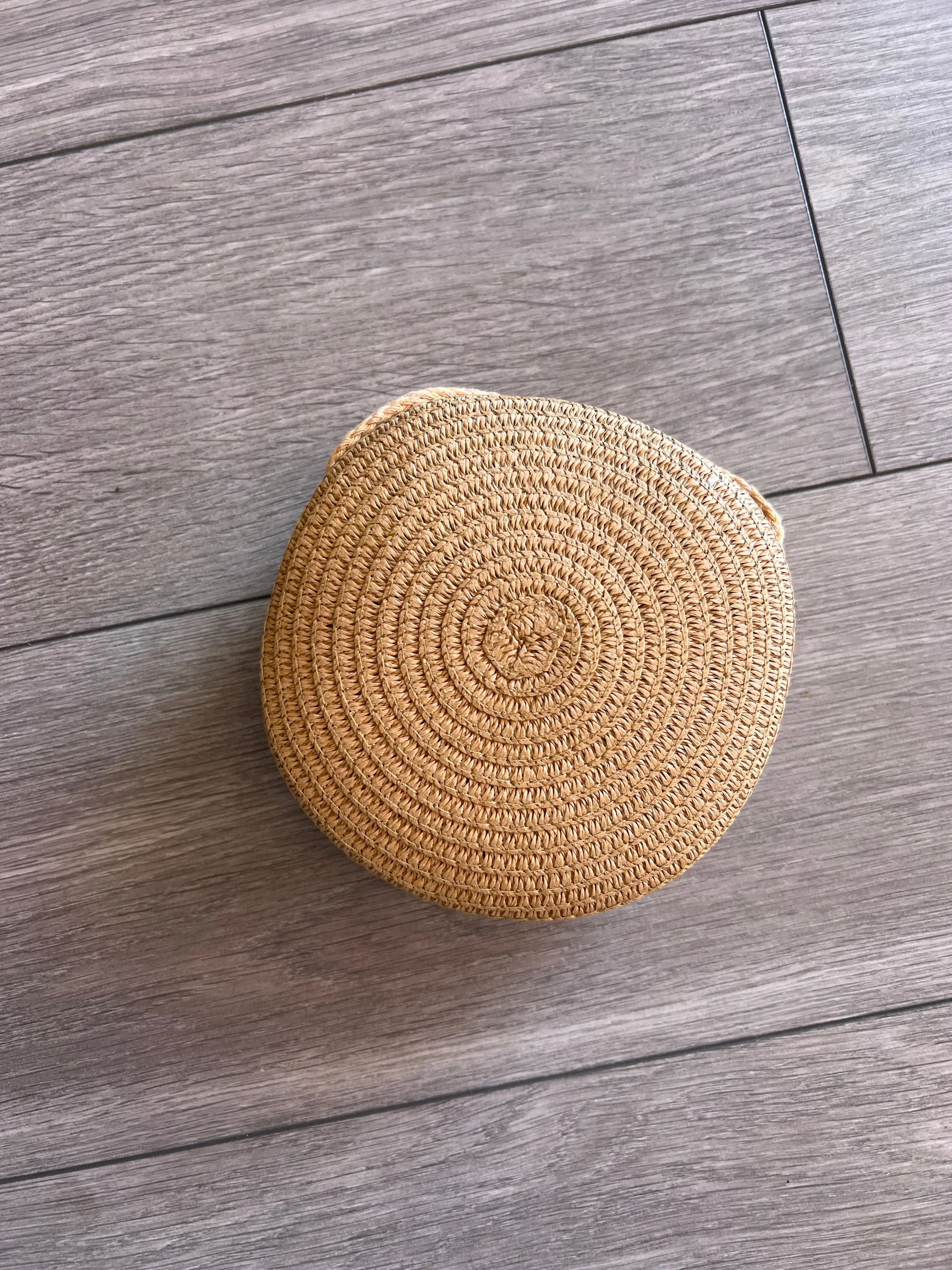 Beige Round Straw Shoulder Bag