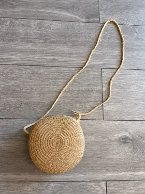Beige Round Straw Shoulder Bag