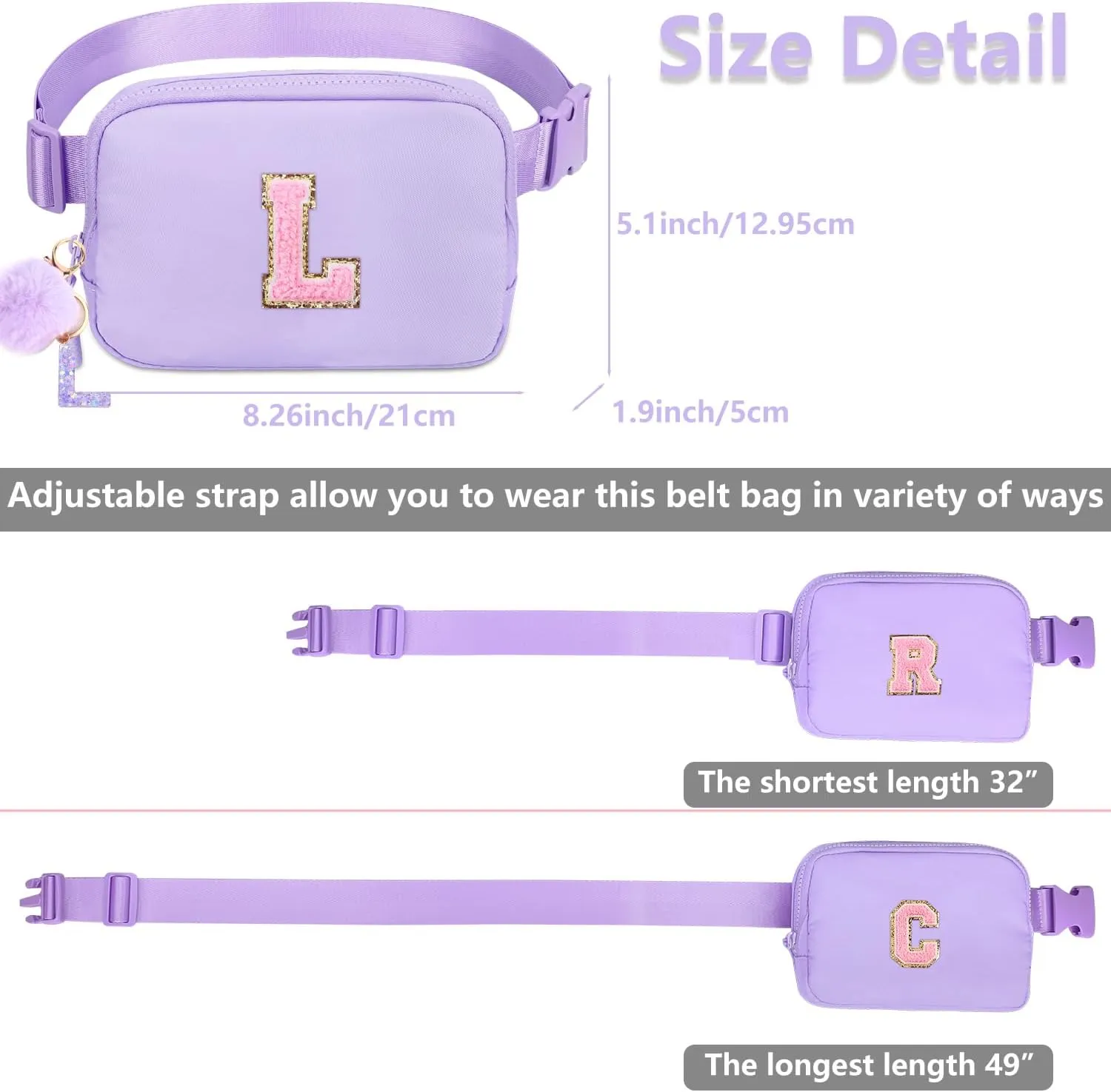 Belt Bag for Girls Birthday Gifts - Girls Fanny Pack Crossbody Bag Gifts for Teen Girls with Girls Initia Keychain Necklace K