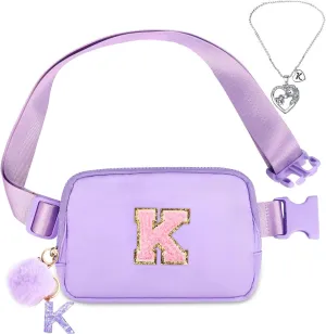 Belt Bag for Girls Birthday Gifts - Girls Fanny Pack Crossbody Bag Gifts for Teen Girls with Girls Initia Keychain Necklace K