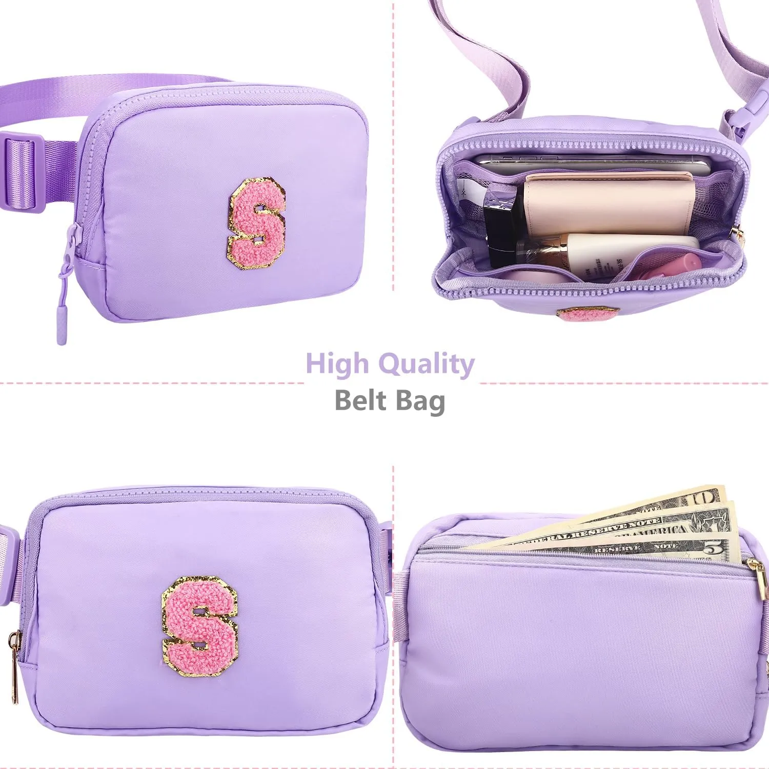 Belt Bag for Girls Birthday Gifts - Girls Fanny Pack Crossbody Bag Gifts for Teen Girls with Girls Initia Keychain Necklace K