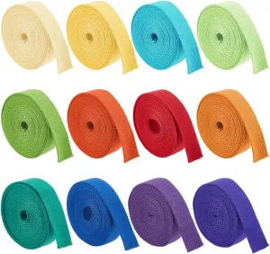 BENECREAT 39.37 Yards 12 Colors Heavy Polycotton Webbing, 1Inch Mixed Webbing Straps for Bags Handles, Tote Bag Webbing