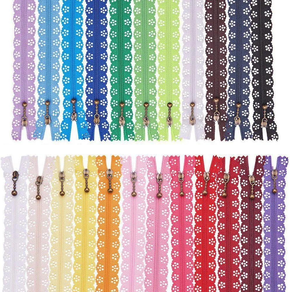 BENECREAT 46PCS 16 Inch(40cm) DIY Nylon Coil Flower Zipper Lace Zippers for DIY Sewing Tailor Craft Bed Bag, 23 Color