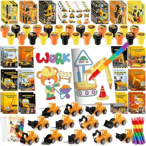 BenLouis 168Pcs Construction Party Favors Excavator Theme Coloring Books Crayons Sticker Set Bulk for Kids Construction Birthday Goodie Bag Stuffer Classroom Gifts Rewards Craft Pinata Fillers