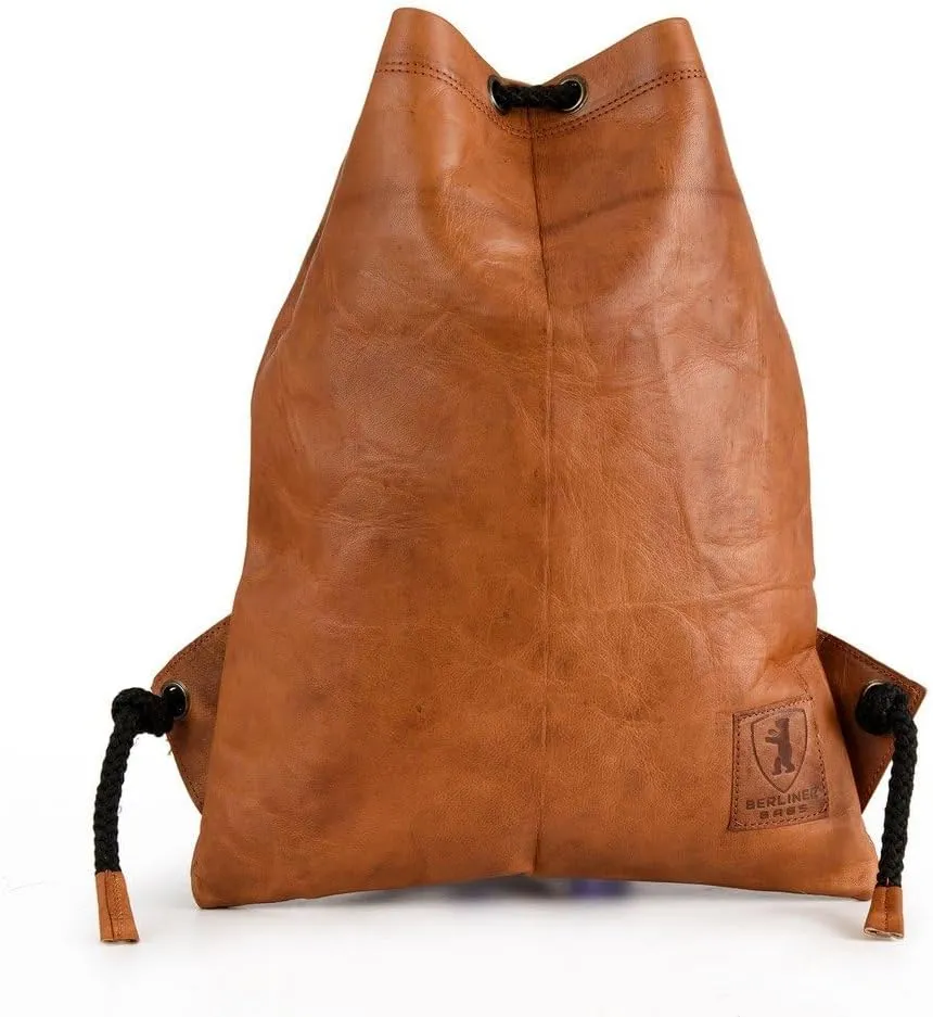 BERLINER BAGS Vintage Genuine Leather Gym Bag, Drawstring Backpack, Gym Backpack Men and Women
