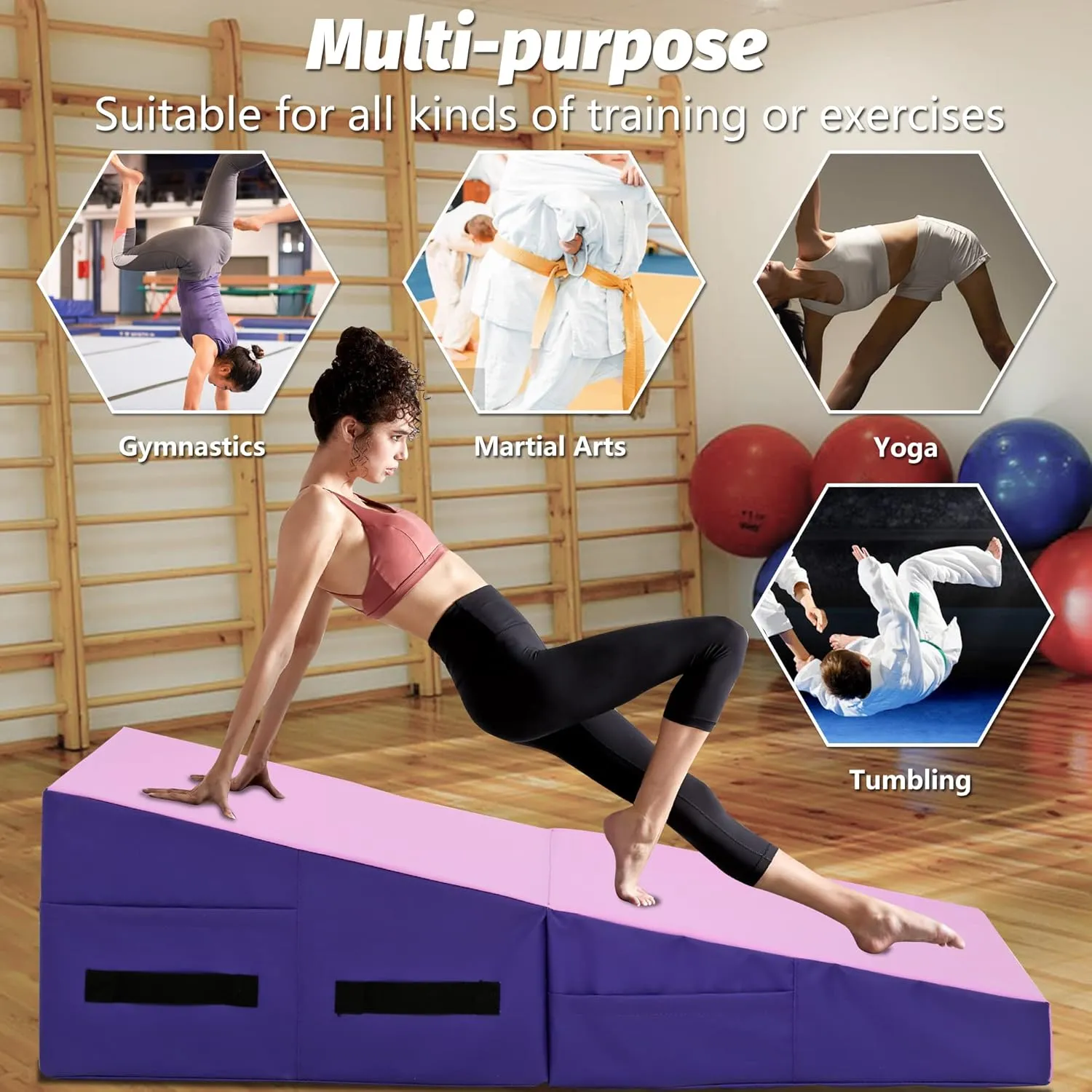 BestMassage Gymnastics Mat Incline Mat Tumbling Mat Folding Gymnastic Tumbling Mat Indoor/Outdoor Exercise Mat Home Gym Yoga Mat with Handle