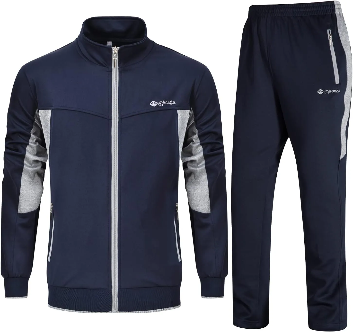 BGOWATU Men's Tracksuits 2 Piece Running Jackets Athletic Pants Sports Suit with Zipper Pockets