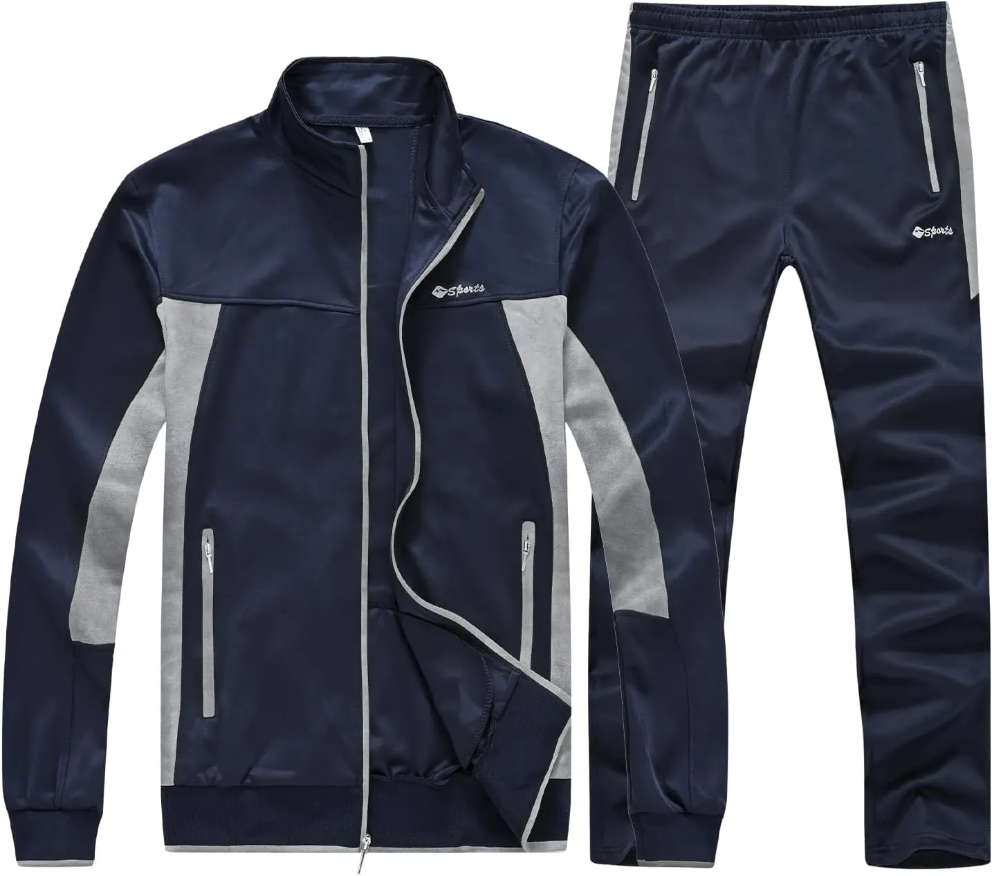 BGOWATU Men's Tracksuits 2 Piece Running Jackets Athletic Pants Sports Suit with Zipper Pockets