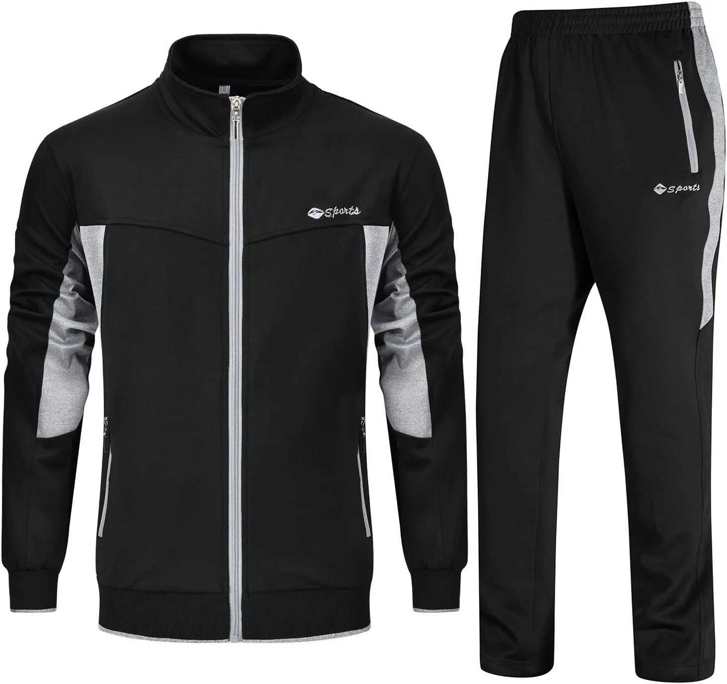 BGOWATU Men's Tracksuits 2 Piece Running Jackets Athletic Pants Sports Suit with Zipper Pockets