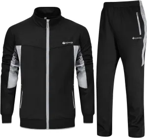 BGOWATU Men's Tracksuits 2 Piece Running Jackets Athletic Pants Sports Suit with Zipper Pockets