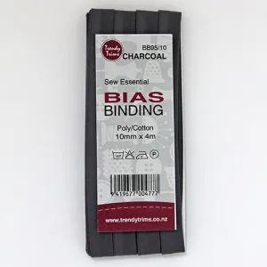 Bias Binding - Charcoal 10mm x 4m