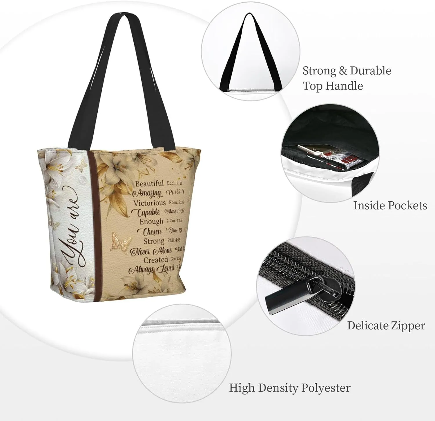 Bible Tote Bags For Women Christian Tote Bag Religious Grocery Bag With Zipper For Mothers Day Church Gifts