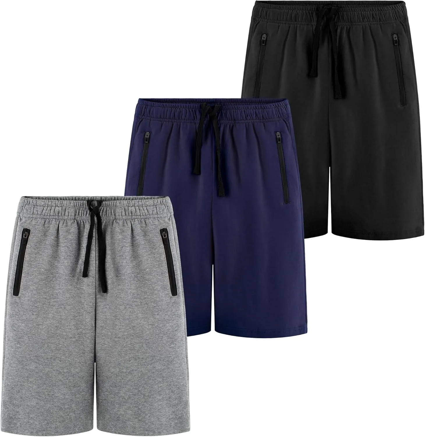 BIG ELEPHANT Kids Casual Shorts with Zipper Pockets and Drawsting, Youth Boys Athletic Shorts for Running Playing