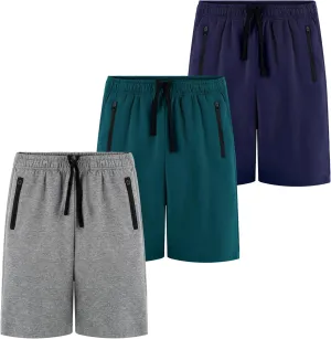 BIG ELEPHANT Kids Casual Shorts with Zipper Pockets and Drawsting, Youth Boys Athletic Shorts for Running Playing
