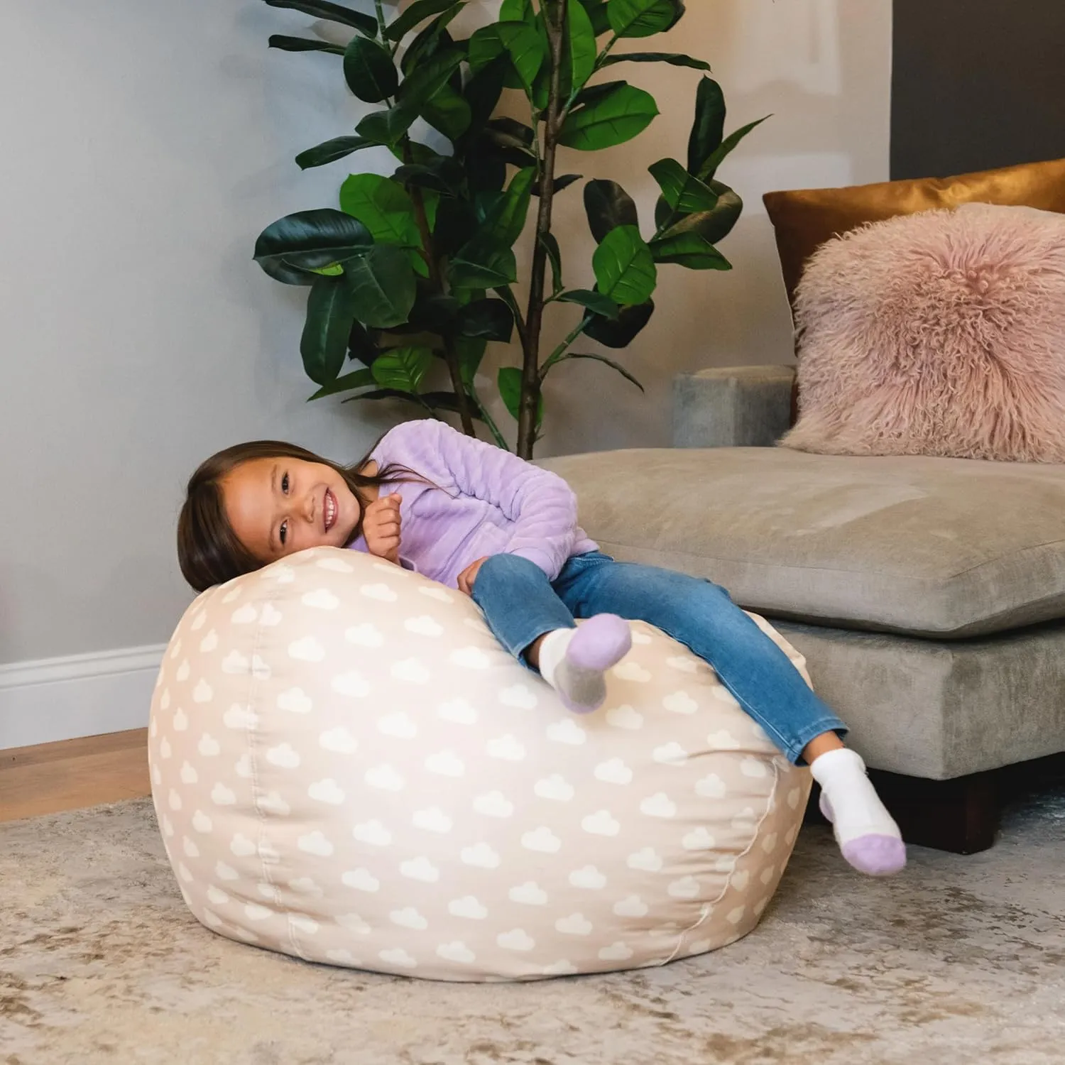 Big Joe Classic Bean Bag Chair, Mini Clouds Oat Smartmax, Durable Polyester Nylon Blend, 2 feet Round