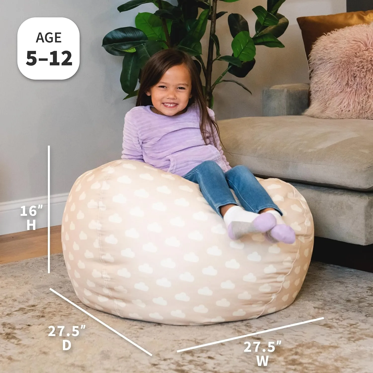 Big Joe Classic Bean Bag Chair, Mini Clouds Oat Smartmax, Durable Polyester Nylon Blend, 2 feet Round